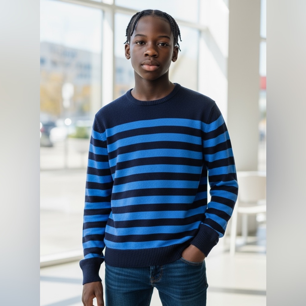 EUC GAP Men's Stripe Crewneck Cotton Sweater, Blue Stripe Size Small